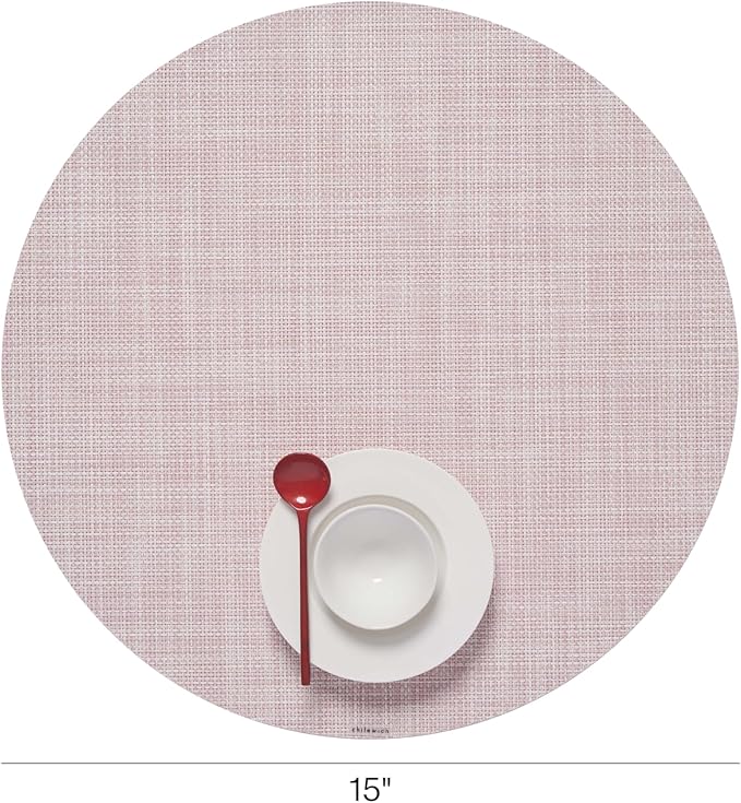 Chilewich Mini Basketweave Placemats in Blush - Set of 4 - Easy Care Woven Tabletop Textiles - Indoor/Outdoor - 15" Round