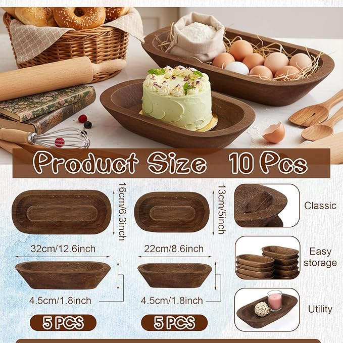 Nuogo 10 Pack Wooden Dough Bowls Bulk Rustic Dough Bowls for Wedding DIY Candle Home Crafts Making Farmhouse Fruits Supplies Decoration (12.5/8.5 Inches,Brown)