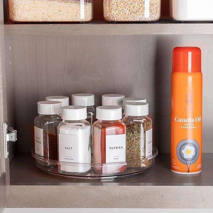 primebox 11" Lazy Susan Organizer. 360 Degree Rotating Turntable for Cabinets, Fridge, Pantry, Bathroom, Under Sink Organizing, Vanity, Countertops, Organizer for Spices Clear. 2 Pack