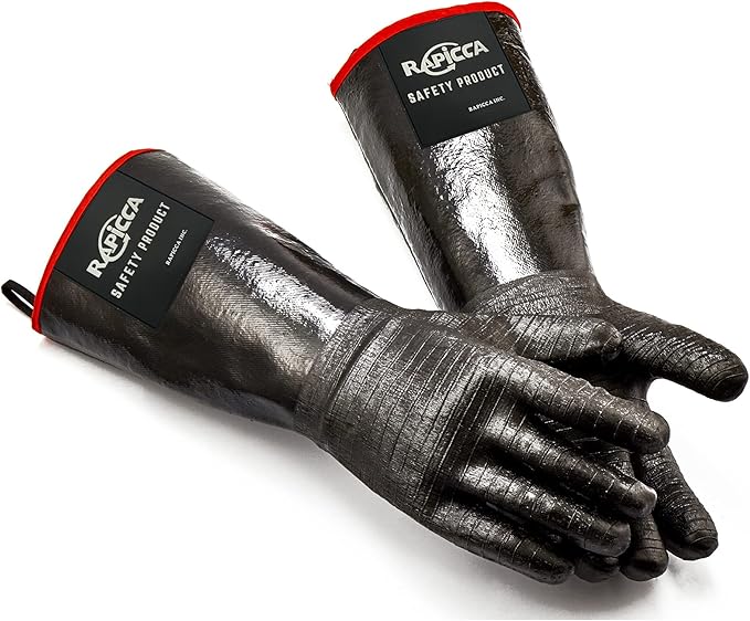 RAPICCA Heat Resistant BBQ Grill Gloves: Oil Resistant Waterproof for Smoking Grilling Cooking Barbecue Deep Frying Turkey Rotisserie Handling Hot Greacy Meat - Long Sleeve 932째F