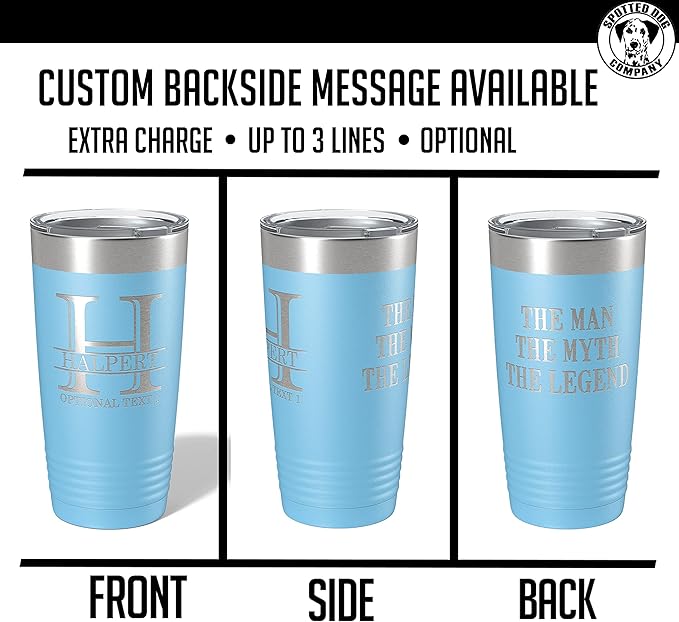 Personalized 20oz (17 Colors) Powder Coated Insulated Stainless Steel Tumbler with Lid, Custom Etched, Customized Engraved Gift Idea for Women Men Her Him, Halpert Monogram Initial Name (Light Blue)