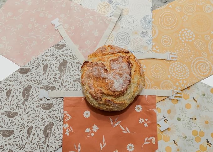 Reusable Beeswax Bread Bag 2 Pack ??2x17 Bread Bag for Homemade Sourdough, Beeswax Coated Organic Cotton Storage Bag for Loaf Baguette, Freezer Safe, Eco-Friendly Wrap Honeybee