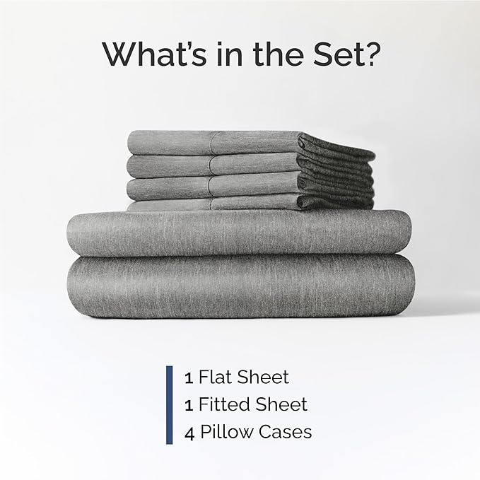 Full 6 Piece Sheet Set - Cooling & Breathable Bed Sheets - Hotel Luxury Bed Sheets for Women, Men, Kids & Teens - Bedding w/Deep Pockets & Easy Fit - Soft & Wrinkle Free - Full Heathered Grey Sheets