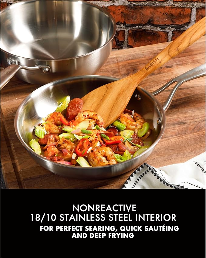 Babish 10-Piece Professional Tri-Ply Non-Toxic Pots and Pans Cookware Set ??Durable, Even Heat Distribution for Cooking and Baking