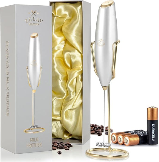 Zulay Kitchen Executive Series Luxury Gift Milk Frother with 4 Duracell Batteries ??Handheld Electric Foam Maker for Coffee, Lattes & Hot Chocolate ??Deluxe Finish, Ultimate Gift for Coffee Lovers