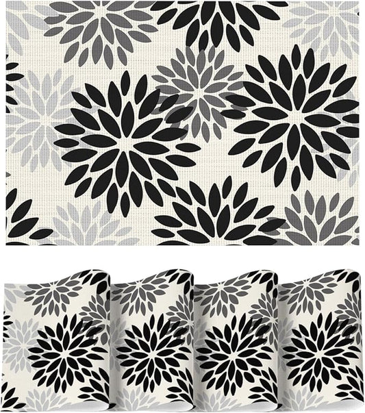Artoid Mode Floral Vinyl Placemats Set of 4, Heat Resistant Washable Non-Slip Plastic PVC Place Mats for Party Kitchen Dining Decor
