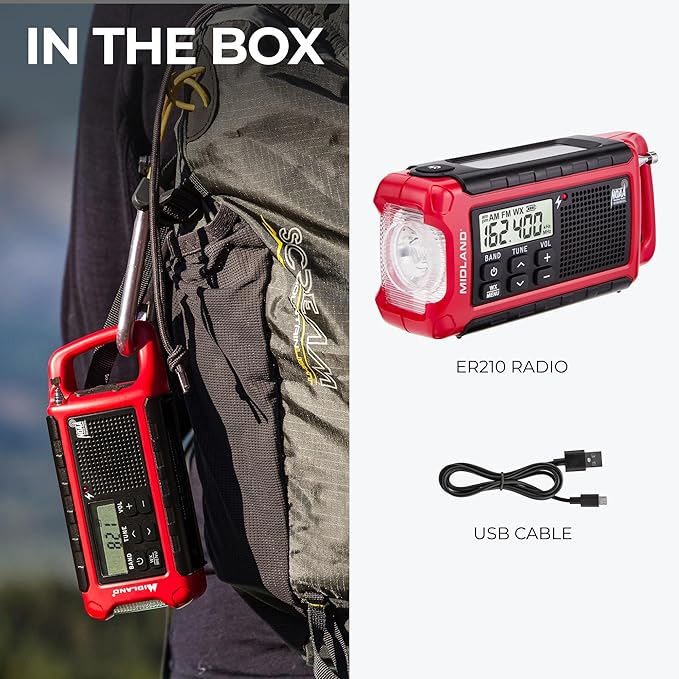 Midland ER210 NOAA Emergency Weather Radio - Compact, Crank, Weather Alerts, AM/FM Radio, Multiple Power Sources, SOS Emergency Flashlight