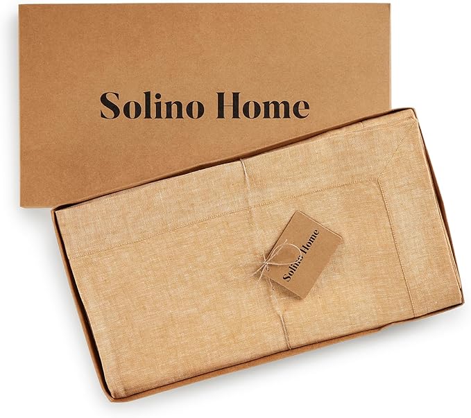 Solino Home Linen Tablecloth 60 x 90 Inch - 100% Pure Linen Golden Nugget Table Cloth for Rectangle Tables - Athena, Machine Washable Tablecloth for Spring, Easter