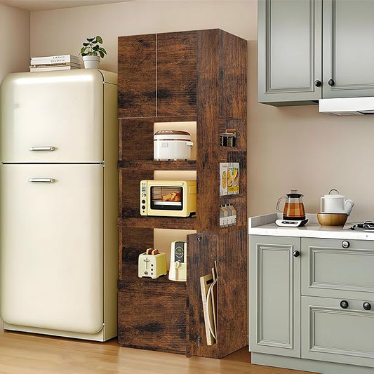 LINLIUA 71'' Tall Kitchen Pantry Cabinet, Wood Pantry Storage Cabinet with Doors, 3 Pull-Out Shelves and Drawer, Modern Slim Kitchen Hutch for Dining Room Small Space