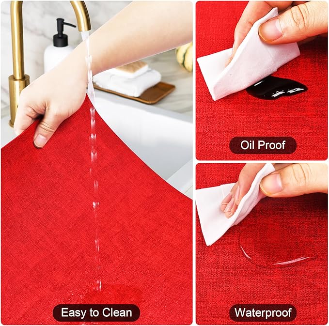 Boobezeen Faux Leather Placemats Set of 6, Heat Resistant Wipeable Washable Vinyl Place Mats, Waterproof Anti-Slip Dining Table Mats, Suitable for Indoor & Outdoor Use (red)
