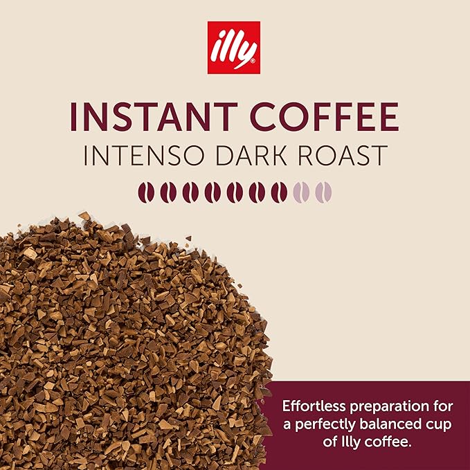 illy Instant Coffee, Intenso Dark Roast, 100% Arabica, Premium Italian Coffee, 3.3oz, 6 Pack