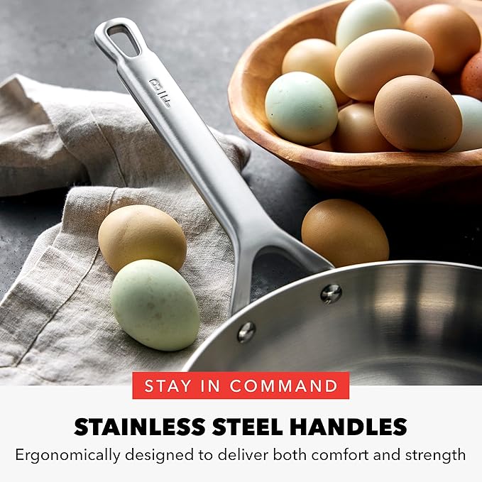 GreenPan x Bobby Flay Stainless Steel 10??& 12??Frying Pan Skillet Set, Induction Compatible, Durable, Dishwasher Safe, Oven & Broiler Safe 400째F, Tri Ply Clad Pans, Heat Responsive Core, 2-Piece Set