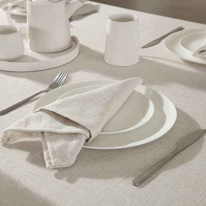 Laura Ashley Harper Luxuriously Smooth Fabric Tablecloth for Formal or Casual Dining, Holiday, Banquet, Wedding or Party, 60" x 120", Ivory