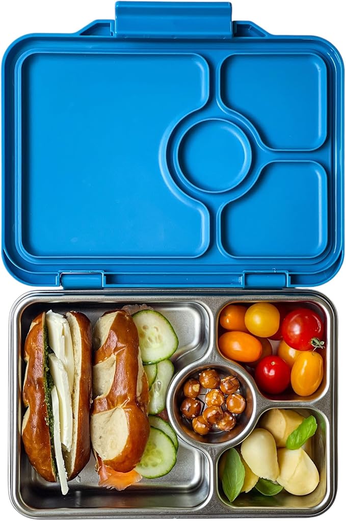 Yumbox Pr챗t Stainless Steel Bento Box ??Leakproof, Reusable Lunch Container for Kids & Adults ??Sandwich & Snack Friendly, BPA-Free, Durable Food Box (Normandy Blue)