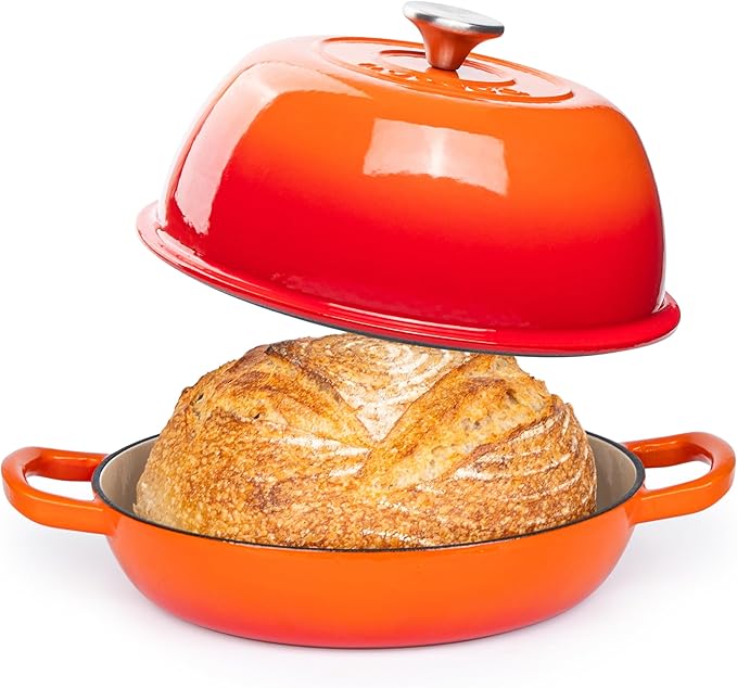 Enamelled Cast Iron Dutch Oven Pot ??Dutch Oven For Sourdough Bread Baking ??Cast Iron Bread Pot ??Orange, 6 Quarts, 26cm ??by Nuovva