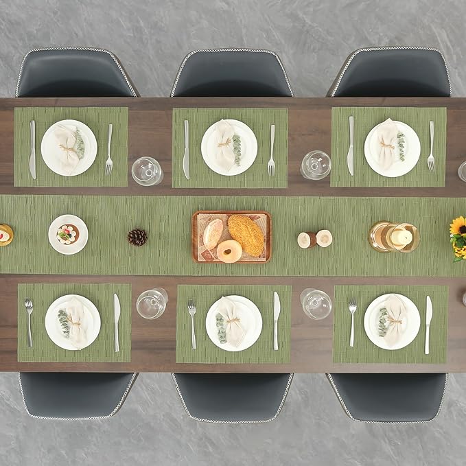 Myir JUN Table Runner, Vinyl Table Runner Indoor 55 Inch Long Arbitrarily Cropped Runner for Table Heatproof for Home Party (Green, 15 x 55 inch)