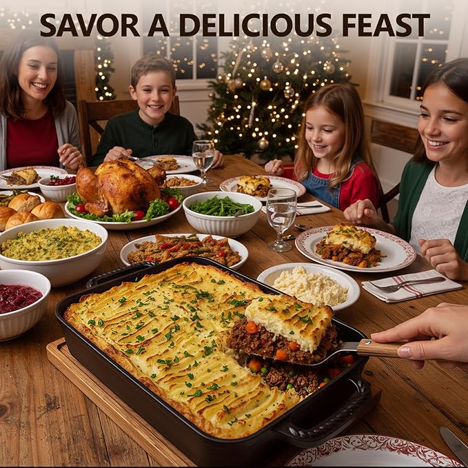 9x13" Casserole Dishes for Oven with Lids - 2-In-1 Pre-Seasoned Cast Iron Baking Dish for Lasagna, Sourdough Bread