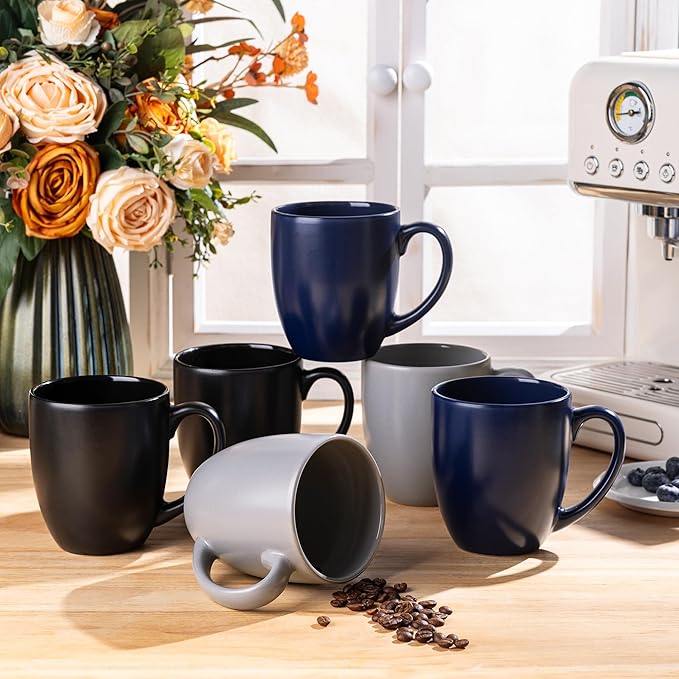 GBhome 16oz Coffee Mugs Set of 6, Large Ceramic Coffee Mugs for Man, Woman, Dad, Mom, Modern Coffee Mugs Set with handle for Tea/Latte/Cappuccino/Milk/Cocoa. Dishwasher&Microwave Safe,Multi-Color