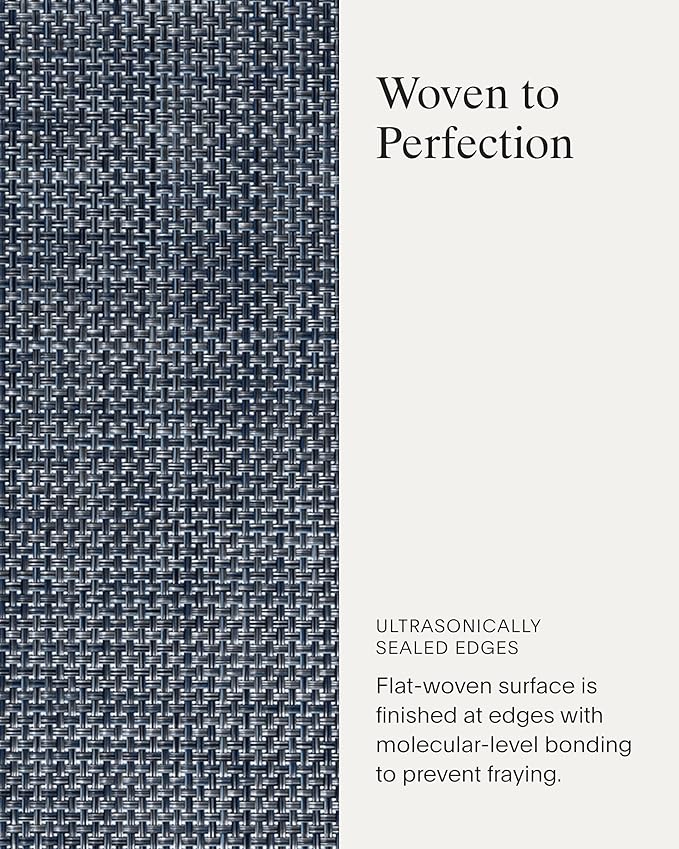 Chilewich Basketweave Placemats in Denim - Set of 4 - Easy Care Woven Tabletop Textiles - Indoor/Outdoor - 15" Round