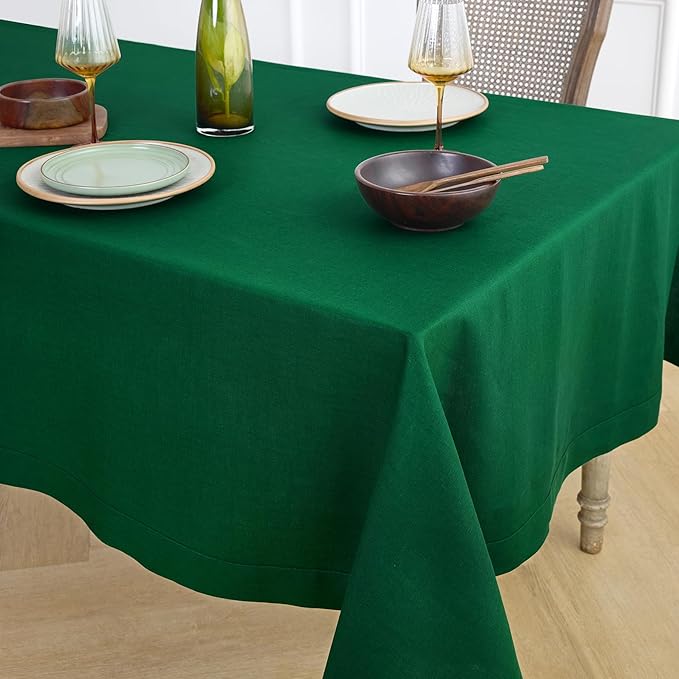 Solino Home Linen Tablecloth 60 x 144 Inch - 100% Pure Linen Christmas Green Table Cloth for Rectangle Tables - Fete, Machine Washable Tablecloth for St Patricks Day