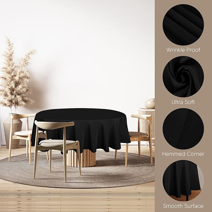 Utopia Kitchen Round Table Cloth 2 Pack(90 Inches, Black), Tablecloth Machine Washable, Polyester Table Cover for Dining, Buffet Parties, Picnics, Events, Weddings and Restaurants