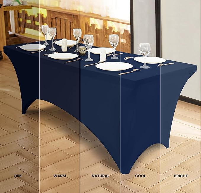 Utopia Kitchen Spandex Tablecloth 2 Pack [8FT, Navy Blue] Tight, Fitted, Washable and Wrinkle Resistant Stretch Table Cloth Rectangle Cover for Trade Show, Weddings & Parties [96Lx30Wx30H Inch]