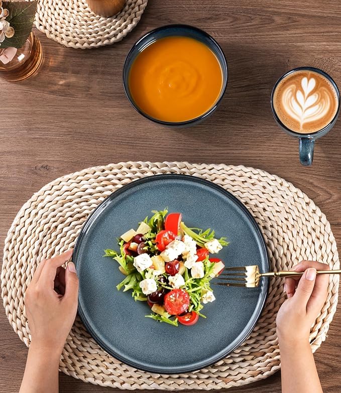 GBHOME Ceramic Dinnerware Sets for 4, 12 Pieces Stoneware Plates and Bowls Sets, Scratch Resistant Dishes, Dishwasher & Microwave Safe, Reactive Glaze-Blue Horizon