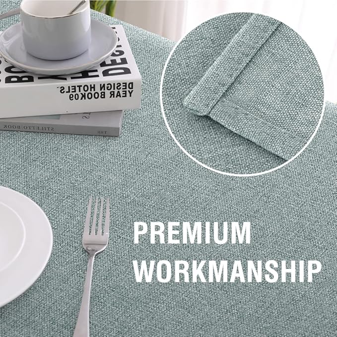 H.VERSAILTEX Linen Textured Tablecloth 54 x 54 Waterproof Decorative Table Cloth Spill-Proof Linen Look Cover for Party Table Extra Soft and Thick Fabric Wrinkle Free, Heather Aqua Gray