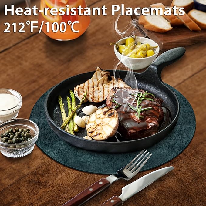 ADRIMER Placemats, Heat Resistant Round Placemats Set of 8 Washable, Waterproof Table Mats, Wipeable Faux Leather Place Mats for Kitchen, Dining Room, Dark Blue