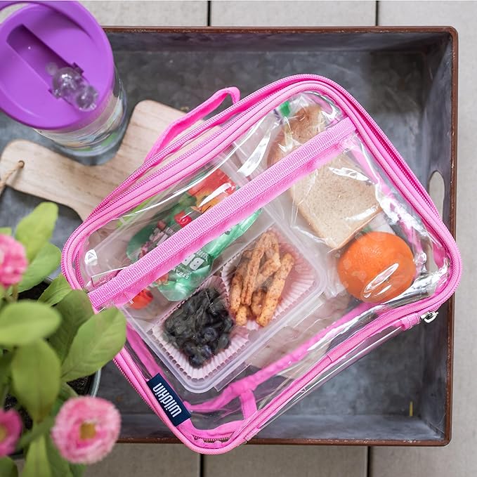 Wildkin Kids Insulated Lunch Box ??Durable and Reusable for School & Travel - Clear w/Pink Trim