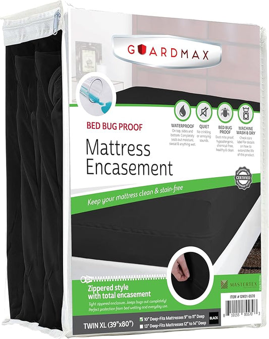 Guardmax Jersey Knitted Twin XL Zippered Mattress Encasement - Waterproof & Bed Bug Proof Mattress Protector - Comfortable, Soft, and Noiseless Zippered Bedding - Dust Mite Proof (39 x 80 x 10)