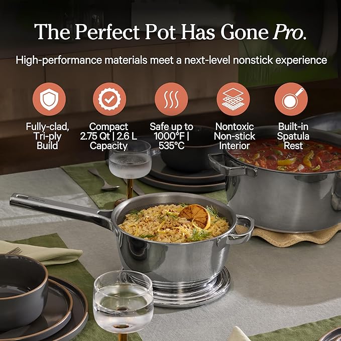 Our Place Mini Titanium Pro Cookware Duo | 6-Piece Tri-Ply Titanium Cookware Set with Always Pan Pro & Perfect Pot Pro | Non-Toxic No-Coating Nonstick | Induction & Oven-Safe up to 1000째F | Chrome