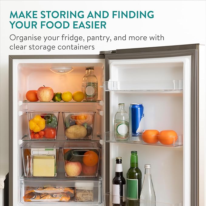 Navaris Fridge Storage Containers with Lids - Stackable Space-Saving Organizers - Large Capacity for Kitchen Pantry Organization - Set of 4 (3QT/4.9QT - 2.85L/4.6L)