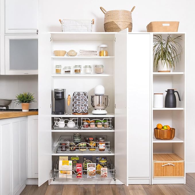 HOLDN??STORAGE Heavy-Duty Premium Collection Pull Out Cabinet Organizer, Cabinet Drawer Slide Outs, Lifetime Limited Warranty - Basket Size 17" W x 21" D x 5" H, Anti-Rust Chrome Finish