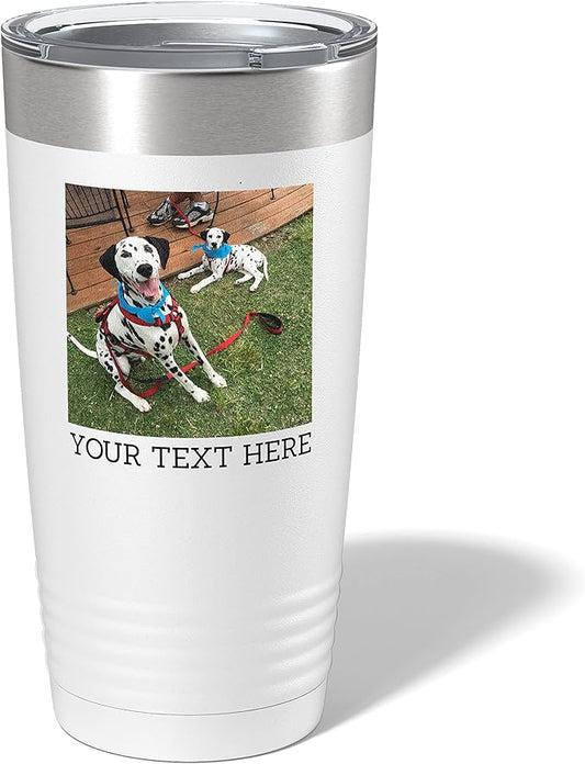 Personalized 20oz (17 Colors) Photo Picture Printed Insulated Stainless Steel Powder Coated Tumbler with Lid ??Customized Mother's Day Gift Gift for Him Men, Custom Coach Gifts Team Mom Dad (White)
