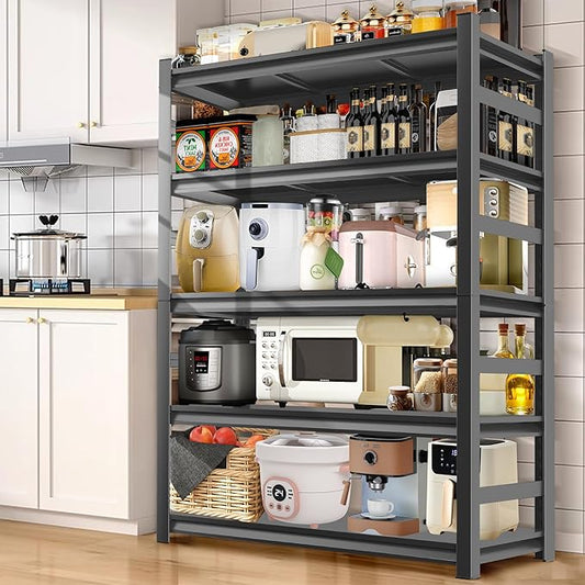 48''W Kitchen Shelves with Large Storage Capacity, Waterproof and Rust-Resistant Metal Racks, Multi-Functional Adjustable Kitchen Storage Shelf, Suitable for Kitchens, Storage Rooms, Black
