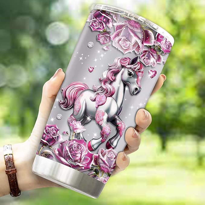 WONWIX Personalized Horse Gifts for Girls, Women, Insulated Stainless Steel Coffee Cup, Travel Mug, Tumbler, Water Bottle, Gift for Horses Lover, Christmas, Birthday, Mother's Day, Valentine