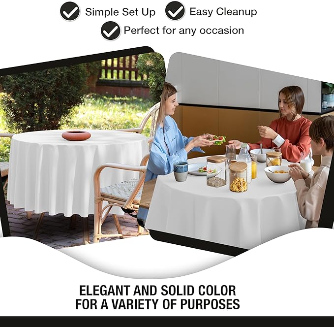 Party Solids 12-Pack White Round Plastic Tablecloth Disposable ??Size: 60 Inches ??Round Plastic Table Cloths for Parties, Picnics & Formal Events