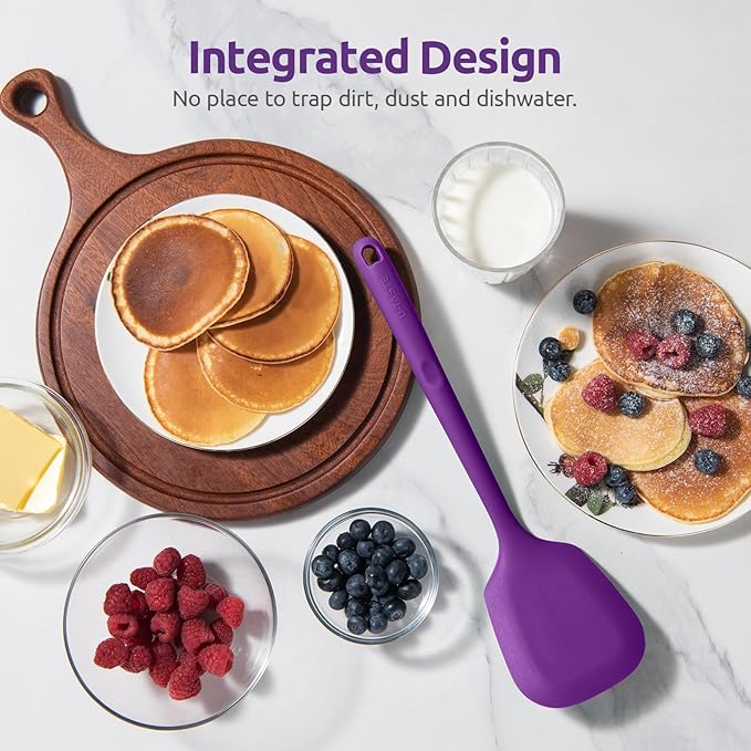 600쨘F Heat Resistant Silicone Turners: U-Taste 13.6in Long Solid & Slotted Kitchen Spatula Flipper, Large Flexible Cooking Utensil for Flipping Egg, Pancake in Nonstick Cookware(Purple, 2PCS)