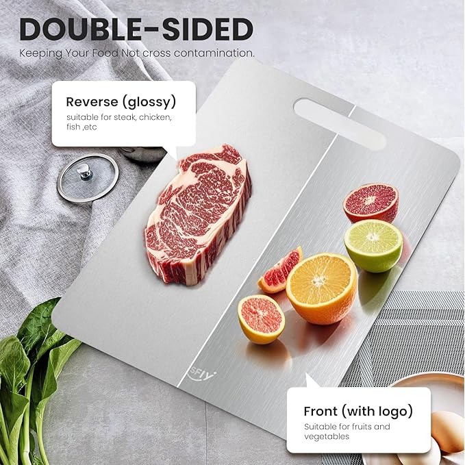 2 Pack Titanium Cutting Board-100% Pure Titanium Cutting Boards For Kitchen, Dishwasher Safe, Easy to clean, Double-sided food-grade Cutting Board For Meats, Fruits And Vegetables (18 * 12)