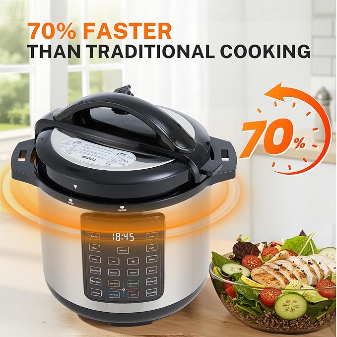 Simple Deluxe 8QT 16-in-1 Multi Electric Pressure Cooker, Non-Stick Stainless Steel Multi-Cooker for Yogurt Maker, Slow Cook, Sauté, Cake, & Warmer, 8 Quarts