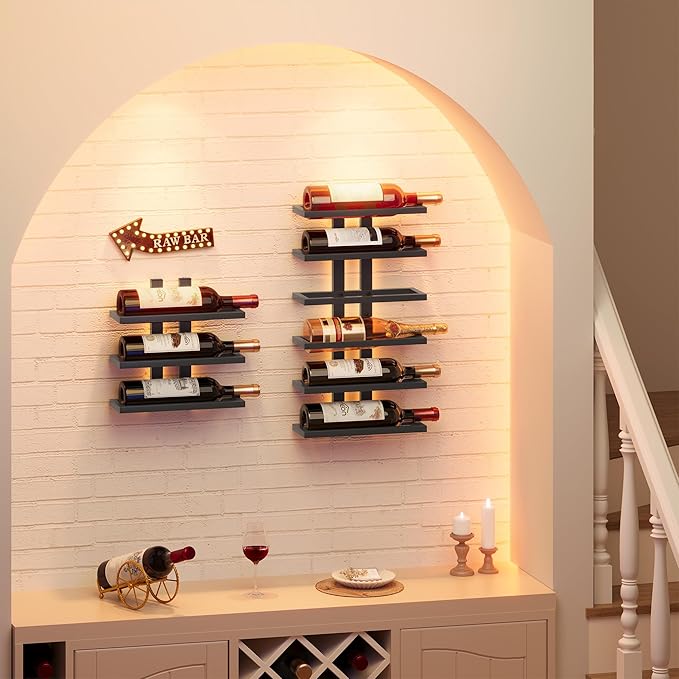 Hoctieon 6 Tier Wall Mount Wine Rack, Wall Racks for Wine Bottles Display and Storage, Hanging Bottle Organizer for Living Room, Dining Room, Wine Cellar, Bar, Black