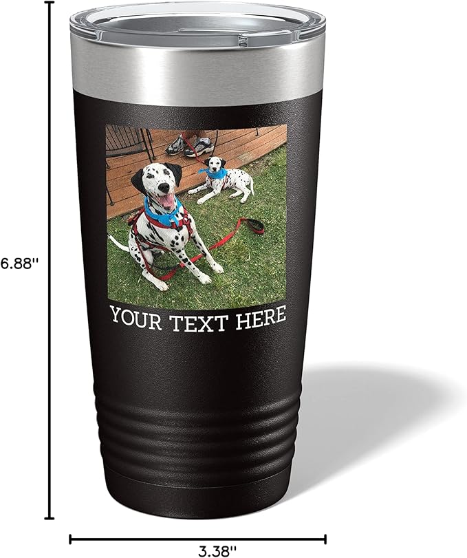 Personalized 20oz (17 Colors) Photo Picture Printed Insulated Stainless Steel Powder Coated Tumbler with Lid ??Customized Mother's Day Gift Gift for Him Men, Custom Coach Gifts Team Mom Dad (Black)