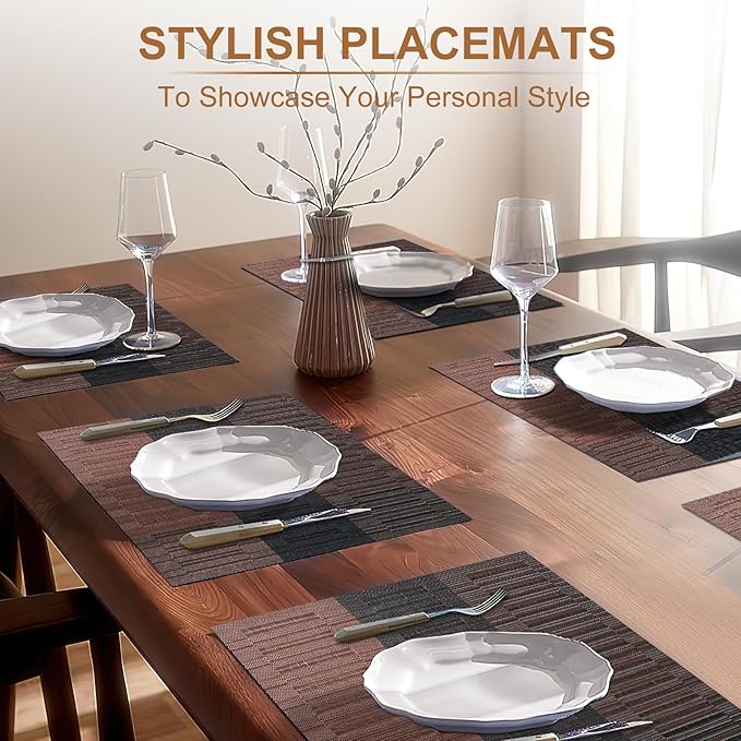 BETEAM Placemats Set of 12, Woven Vinyl Placemat for Dining Table Washable Wipeable Kitchen Place Mats Durable Indoor Outdoor Table Mats