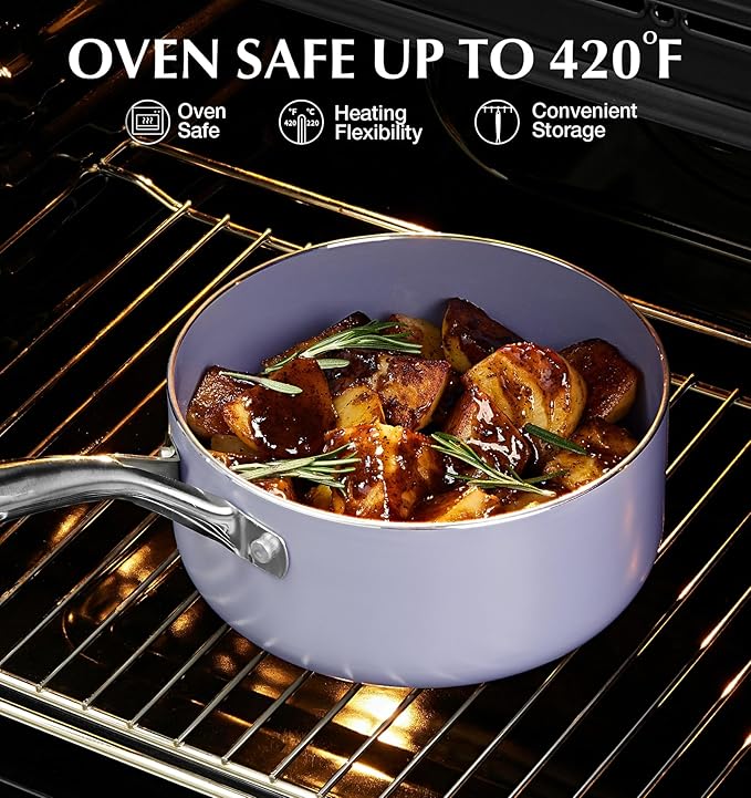KOCH SYSTEME CS Nonstick Sauce Pan with Lid 1QT & 2QT & 3QT, 6pcs Nonstick Saucepan Set with Cool-Touch Handles, Sauce Pot Set with Ceramic Coating, Induction Compatible Sauce Pan, Oven Safe, Purple