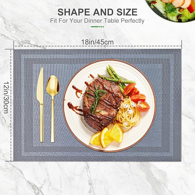 BETEAM Placemats Set of 12, Woven Vinyl Placemat for Dining Table Washable Wipeable Kitchen Place Mats Durable Indoor Outdoor Table Mats