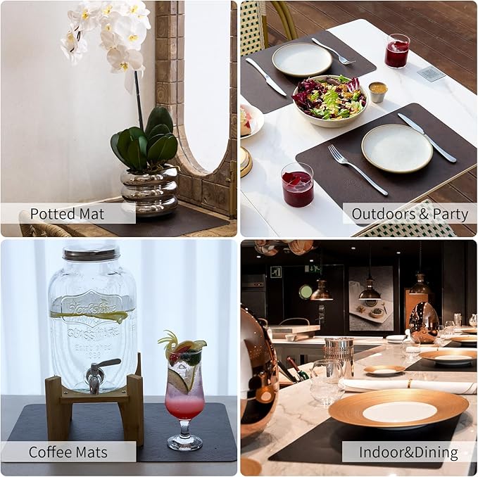 EDanle Cowhide Pattern Faux Leather Placemats Set of 4,Heat Resistant Non-Slip Waterproof Wipeable Washable Kitchen Dining PU Table Place Mats,Double-Sides Available,Black Brown