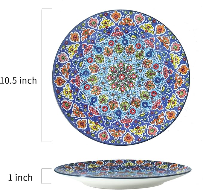 glowworm Dinner Plates Set of 4, 10.5 Inch Ceramic Plates for Steak, Dishes Set for Kitchen, Housewarming Gift竊똌icrowave, Oven & Dishwasher Safe, Bohemian