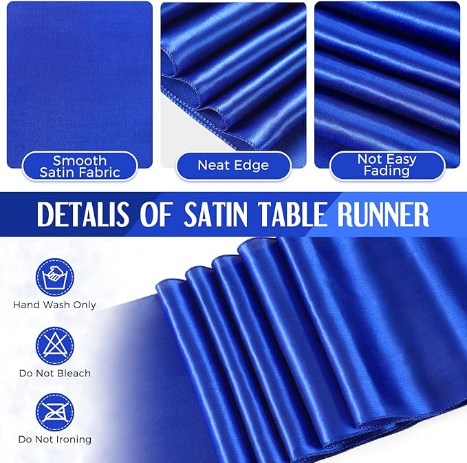 Tudomro 16 Pcs White and Royal Blue Disposable Plastic Tablecloths and Satin Table Runner Set 54x108 Inch Tablecloth 12x108 Inch Table Runners for New Year Wedding Birthday Baby Shower Graduation