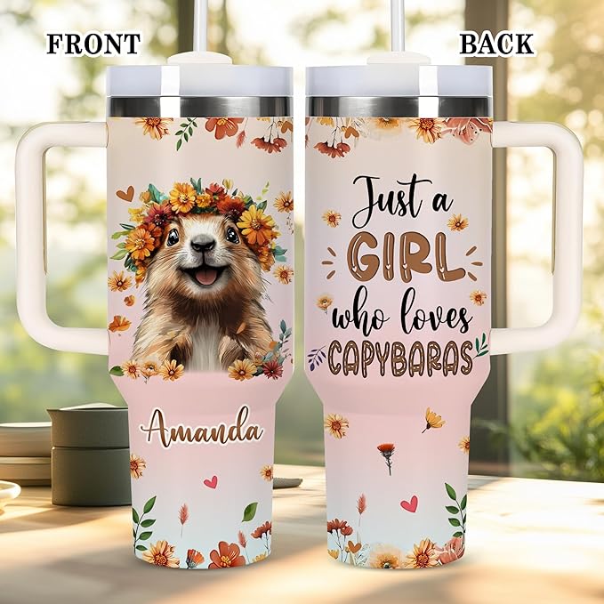 AGGLOMEKC Personalized Cute Capybara Cup - Mother's Day Birthday Gift For Animal Lovers - Just A Girl Who Loves Capybara Tumbler 40oz With Custom Name - Pet Lover Gifts For Women, Her